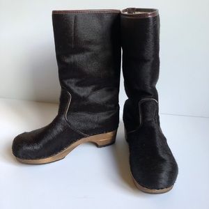 Sanita | Wooden Calf Hair Clog Boots sz 38